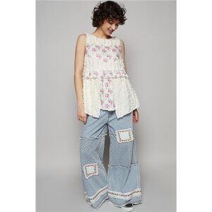 POL Floral Textured Round Neck Sleeveless Top
